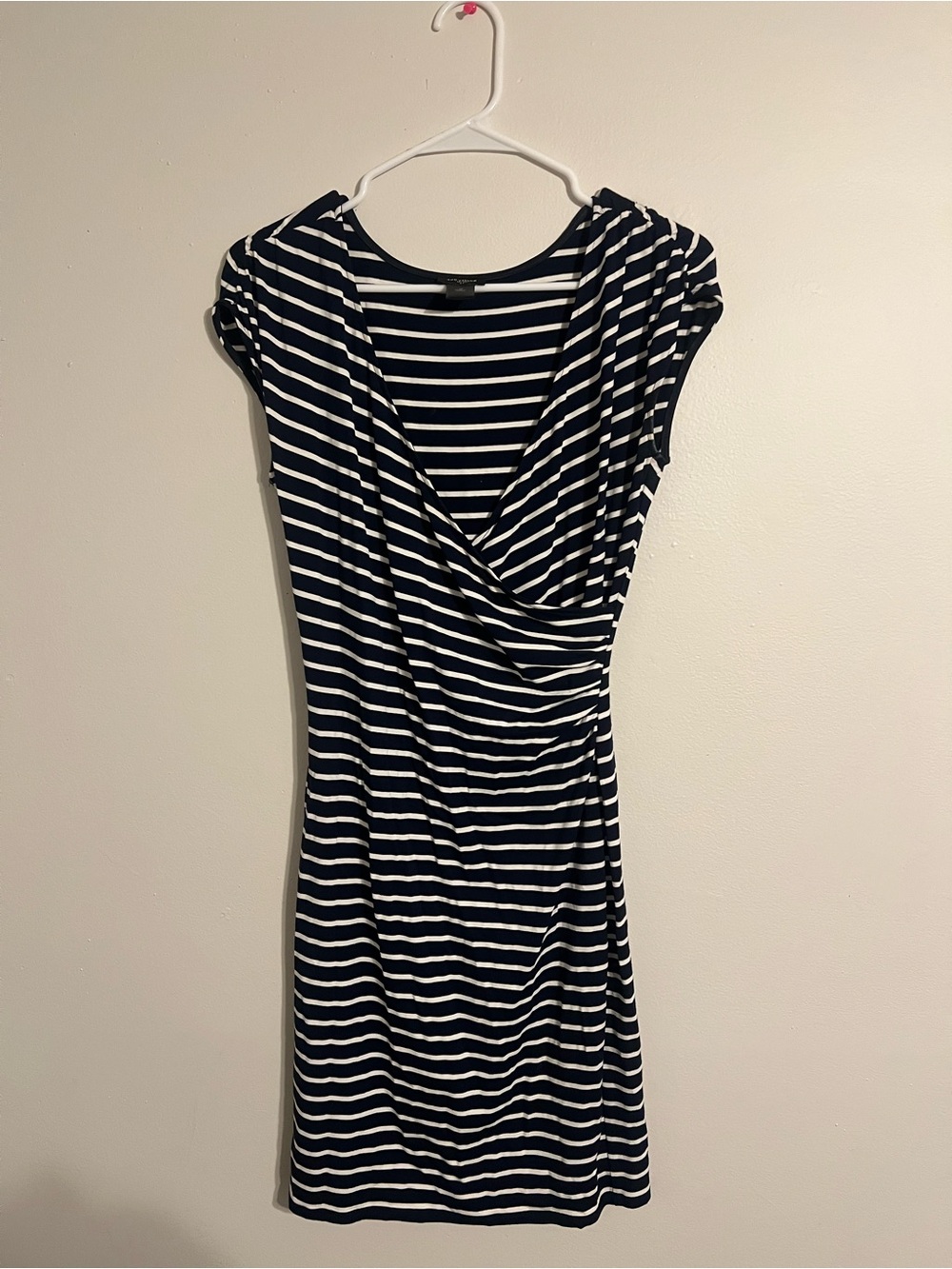 Ann Taylor Women’s Striped Dress Size Extra Small Navy Blue & White Crossed Top
